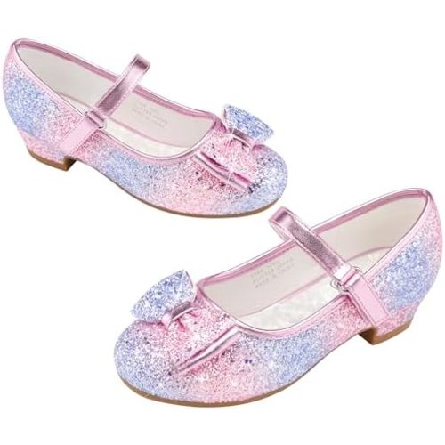 Stelle Girls Dress Shoes Glitter Princess Shoe Flower Mary Jane Low Heels Party Wedding Prom Footwear for Toddler Kids
