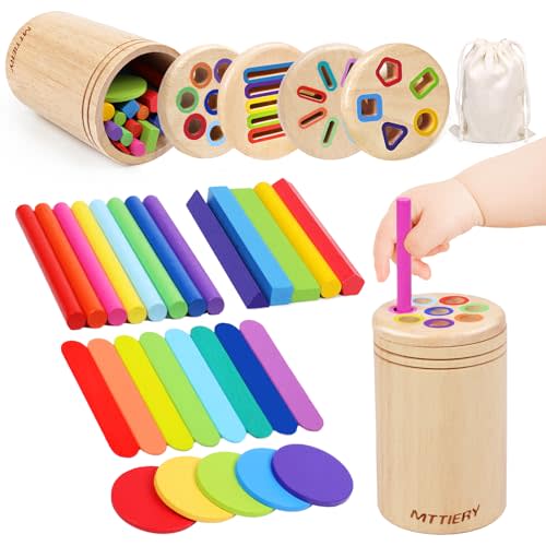 4 in 1 Montessori Toys for 2 3 4 Year Old, Wooden Color Sorting Toys for Toddlers 1-3, Preschool Learning Activities Fine Motor Matching Games, 18 Month Old Baby Boys Girls Gifts