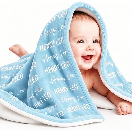 Personalized Fleece Baby Blanket with Name for Boys Girls, Ultra Soft Cozy Receiving Blankets Swaddles for Crib Stroller, Custom Gifts for Newborn Baby Toddler Kids