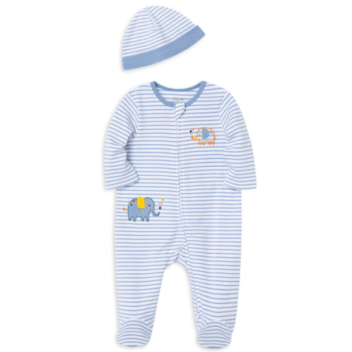 Striped Elephant Footie & Hat Set