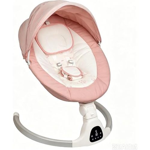 Electric Baby Swing for Infants, 5-Speed Adjustable Swing with Bluetooth Music, Timer, 5-Point Harness and Stable Base for Supervised Daytime Use (Pink)