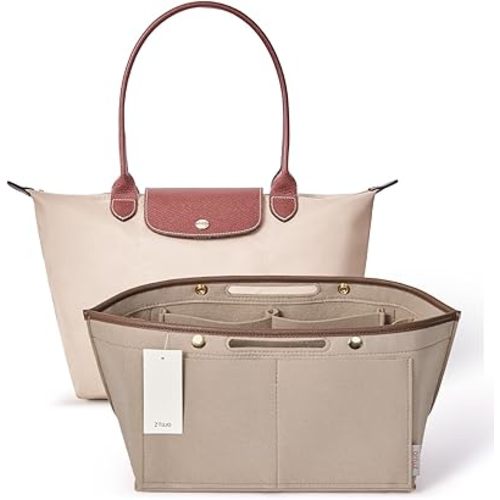 ZTUJO Purse Organizer Insert For Le Pliage, Compatible with Longchamp Le Pliage Shoulder Bag S/L, Top Handle S/M，Energy S/L, Xtra S, Longchamp Organizer Insert (Beige, Large)