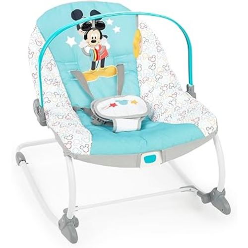 Bright Starts Disney Baby Mickey Mouse Infant to Toddler Rocker & Seat with Vibrations and Removable -Toy Bar, 0-30 Months Up to 40 lbs (Original Bestie)