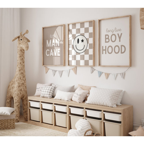 Little Man Cave, Long Live Boyhood , Neutral Nursery, Checkered nursery Poster, Baby Boys Kids Room Decor, Toddler Poster, shared room twins