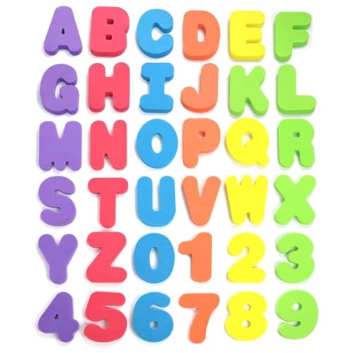 Click N’ Play 36 Piece Play Set of Bath Foam Letters & Numbers with Mesh Bag Organizer, Non Toxic & BPA Free, Colorful, Educational & Fun ABC Foam Bath & Shower Toys for Baby & Toddlers