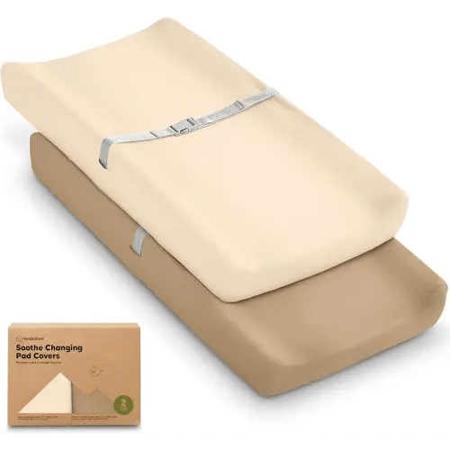2-Pack Organic Changing Pad Covers for Girl, Boy, Neutral - 100% Cotton Changing Table Pad Cover, Soft Baby Nursery Diaper Changing Pad Sheets, Contour Changing Pads Liners, Change Pad Cover (Pecan)