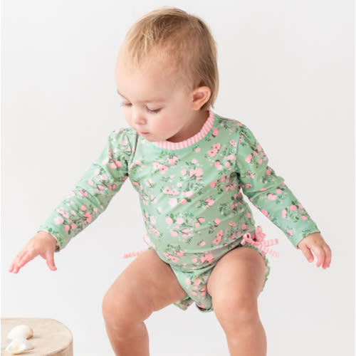 Floral Long Sleeve One Piece Rash Guard