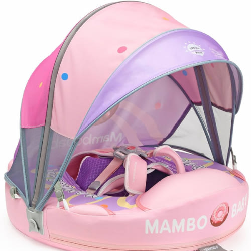 Mambobaby Float with Tail and Canopy Non-Inflatable Baby Swim Float Mambo Float Smart Swim Trainer Infant Swim Pool Float Swim Ring for 3-24months Girls Boys