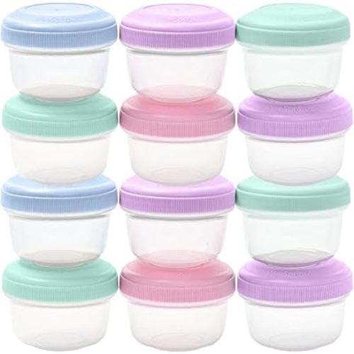 WeeSprout Leakproof Baby Food Storage - 12 Set, Small Plastic Containers with Lids, Lock in Freshness, Nutrients & Flavor, Freezer & Dishwasher Friendly, 4oz Snack Containers (Variety Pastel)