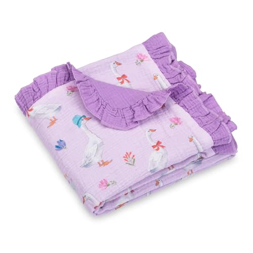 LollyBanks Muslin Baby Blanket, 100% Organic Cotton Ruffle Baby Blanket | 40 x 36 in, Soft, Breathable and Lightweight Ruffle-Edge Newborn Blanket for Stroller Rides & Cuddles (Goose)