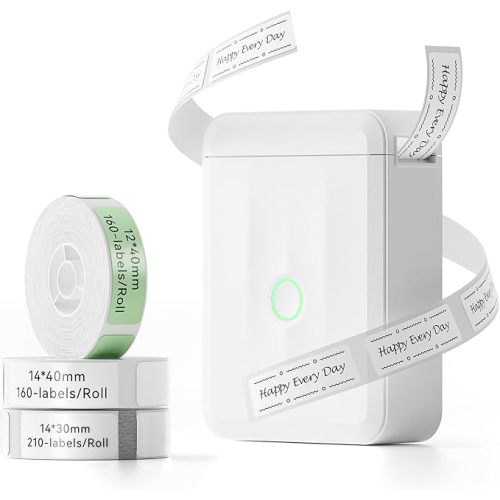 NIIMBOT D110 Upgraded Version Mini Label Maker Machine with 3 Tapes, Portable Bluetooth Thermal Printer, Sticker Labeler with Multiple Templates for Office Organization Home Kitchen School, White