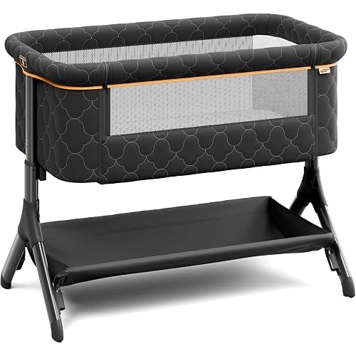 Pamo babe Bedside Bassinet for Baby, 3-in-1 Foldable Travel Bassinet with Wheels, Portable Baby Bassinet Adjustable Height, Storage Bag, Baby Bedside Sleeper Ideal Gift for Newborn Parents (Grey)