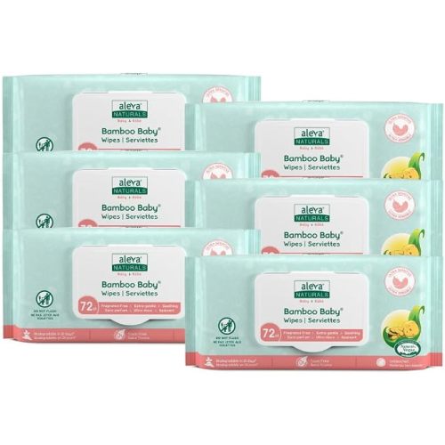Aleva Naturals Bamboo Baby Sensitive Wipes- Natural and Organic Formula, Hypoallergenic, Biodegradable, Extra Strong and Ultra-Soft, Perfume Free Diaper Wipes - New Eco-Friendly, Sustainable Packaging- 72 Count X 6= 432 Wipes Total