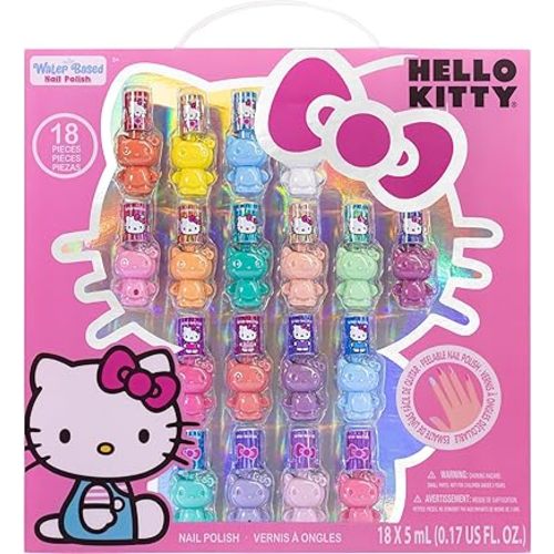 Hello Kitty Nail Polish Set, 18-Piece Peel-Off for Girls, Ages 3+