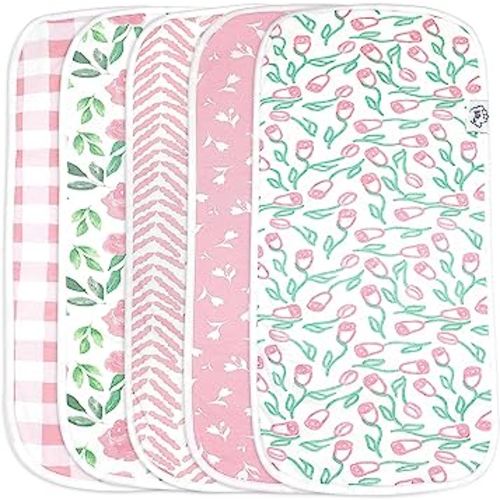 Baby Burp Cloths - 5 Pack Large - Double Layered Top Layer 100% Cotton and Bottom Layer 100% Polyester Fleece Absorbent Burping Cloth Extra Absorbent Baby Burp Cloth Extra Soft for Girls