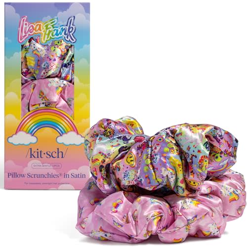 Lisa Frank x Kitsch Pillow Satin Scrunchies for Women - 2pcs | Wake Up Frizz-Free, No Crease Large Hair Ties, Softer Than Silk Scrunchies, Stylish Hair Accessories For All Hair Types