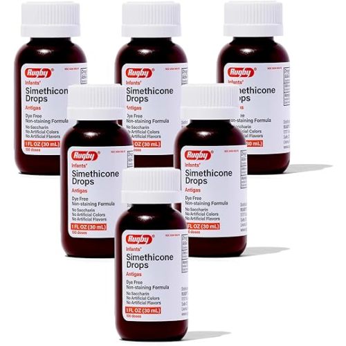 Rugby Dye-Free Infants' Gas Drops - Simethicone 20 mg Liquid Drops for Newborns, Babies, Toddlers, and Kids - Fast Relief from Gas Discomfort - No Artificial Colors or Flavors - 1 Fl. Oz. (6 Pack)