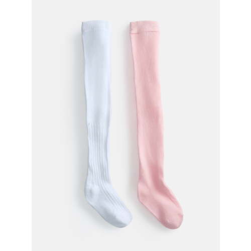 Wonder Nation Baby & Toddler Girls Flat & Ribbed Cotton Tights, 2 Pack, 0M-5T