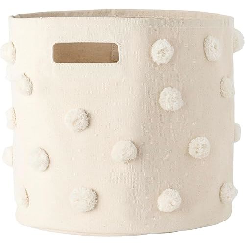 Pehr Pom Pom Basket, Bin (Natural) | 100% Cotton Canvas Storage for Nursery, Playroom & Home | Decorative Organizer | 13”D x 12”H