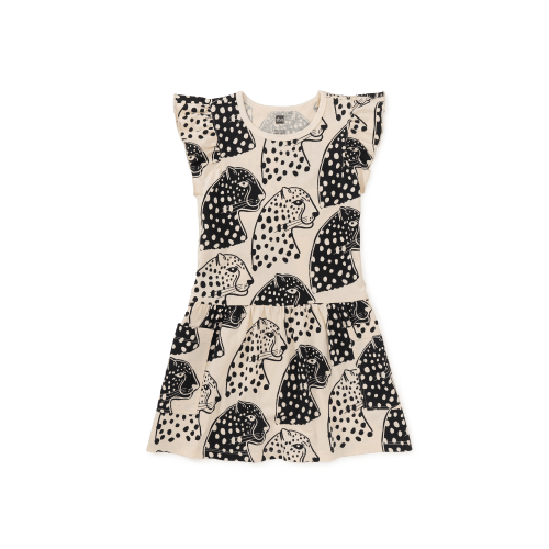 Girl Block Print Jaguar Flutter Sleeve Pocket Dress | Tea Collection