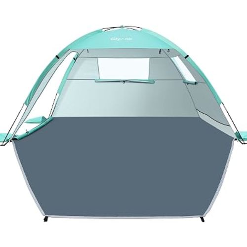 Glymnis Beach Tent Sun Shelter for 4 Person with UPF 50+ UV Protection, Lightweight & Easy Setup Beach Shade Canopy with Vent Windows & Zippered Door - Green