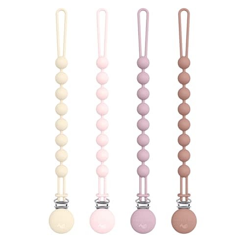 Cuddle Campus Silicone Pacifier Clip Holder with One Piece Design,Soft Flexible Binky Clips with Texture for Baby Boy and Girl Pack of 4 (0-6m)