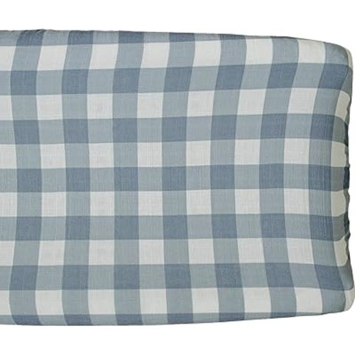 Mebie Baby Changing Pad Cover, Dusty Blue Gingham, 100% Muslin Cotton Changing Table Pad Cover for Boy and Girl, Designer Nursery Decor Covers, Diaper Changing Pad Cover for Changing Station
