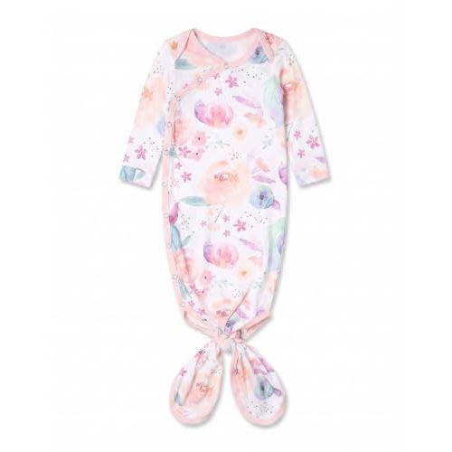 Copper Pearl Baby Gown - Knotted Newborn Sleepers for Baby Girl, Soft Stretchy Long Sleeve Infant Gowns with Bottom Tie and Hand Mittens, Perfect Hospital Coming Home Outfit (Bloom)