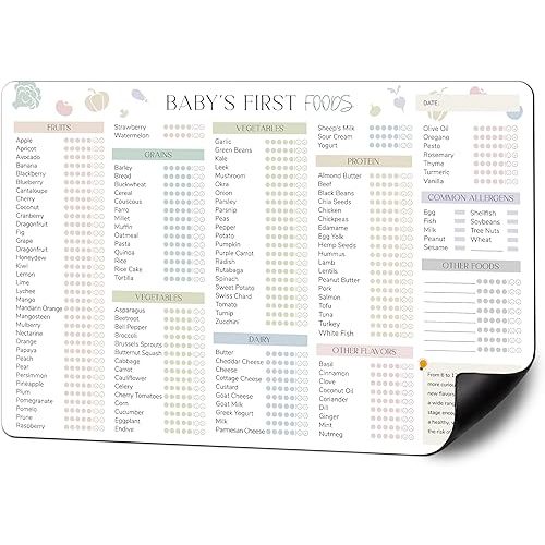 Baby First Foods Tracker Fridge Magnet, Led Weaning Supplies, 12"x8" Dry Erase Daily Food Log, 101 Foods Checklist Before One, Baby Feeding Essentials