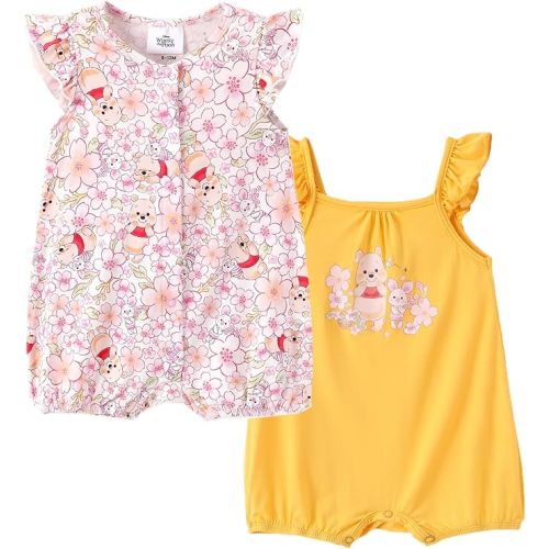 Disney Baby Girls Viscose Made from Bamboo 2 Packs Breathable Bodysuit with Ruffle Sleeves Romper Newborn to Infant