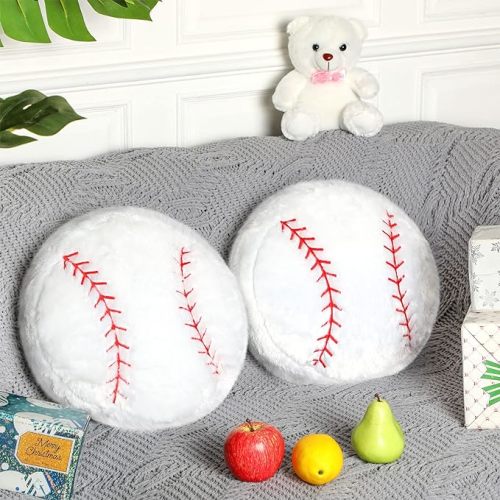 Jetec 2 Pcs Baseball Plush Pillow 14" Cute Baseball Room Decor Sport Theme Throw Pillow Fluffy Round Cushion for Home Bedroom Room Decoration