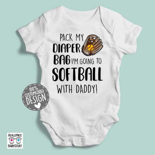 Softball Baby Bodysuit | Pack Diaper Bag Softball Practice Daddy One Piece, Softball Coach Dad Romper, Softball Baby Shower Gift Idea