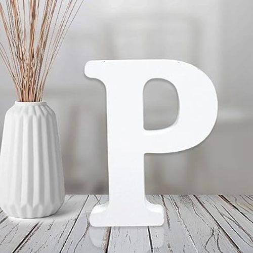 AOCEAN 4 Inch White Wood Letters Unfinished Wood Letter for Wall Decor Decorative Standing Letters Slices Sign Board Decoration for Craft Home Party Projects (P)