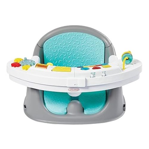 Infantino Music & Lights 3-in-1 Discovery Seat & Booster, Teal | 20 sounds & songs, Converts from infant seat to booster, Fits dining or kitchen chairs, Includes removable snack tray