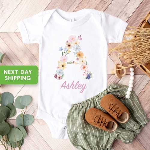 Personalized Girl Onesie®, Custom Girl Onesie®, Flowers Onesie®, Baby Name Onesie®, Unique Girl Clothes, Babyshower Gifts