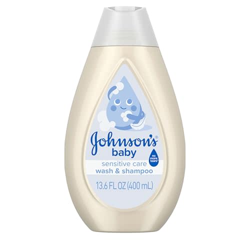 Johnson's Sensitive Care Baby Wash & Shampoo, Daily Moisturizing 2-in-1 Baby Wash & Shampoo to Gently Cleanse Without Drying Out Sensitive Skin, Light Scent, Hypoallergenic, 13.6 fl. oz