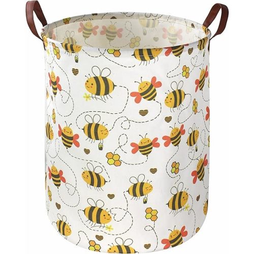 ESSME Kids Laundry Hamper,Collapsible Canvas Waterproof Bee Storage Bin for Kids, Nursery Hamper,Gift Baskets,Home Organizer(Bee)