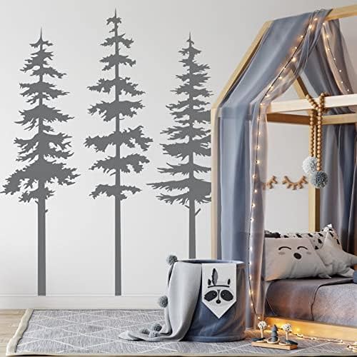 Pine Tree Wall Decor Decals for Kids Room Baby Nursery Room Decor High Tree Wall Stickers Christmas Home Decoration BA754 (Dark Grey, 50inch Tall)