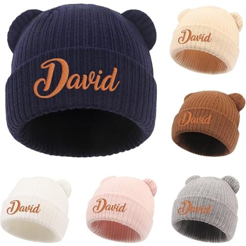 Personalized Baby Hat for Boys Girls Custom Name Newborn Beanies 0-12 Months Preemie Infant Gift Knit Winter Hats