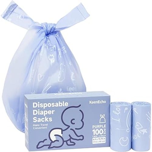 Disposable Diaper Bags with Handles | 100 Count (4 Rolls) | Ocean Recycled Plastic | Leak-Proof Unscented | Diaper Trash Bags & Sacks for Baby & Pet Wast