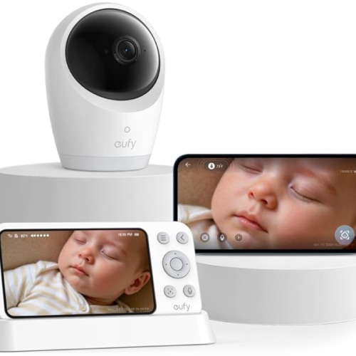 eufy Security Baby Monitor E21 with 4K UHD Camera, 5'' 720p Display, 8X Zoom, Hybrid Wi-Fi and No Wi-Fi Connection, 24/7 Recording in app, Pan-Tilt, Portable Camera with Built-in Battery, ANR