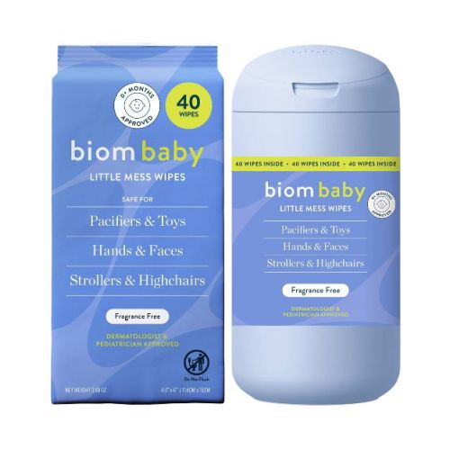 Biom Baby Little Mess Hand & Pacifier Wipes Mini Dispenser + Refill Fragrance Free - 40ct