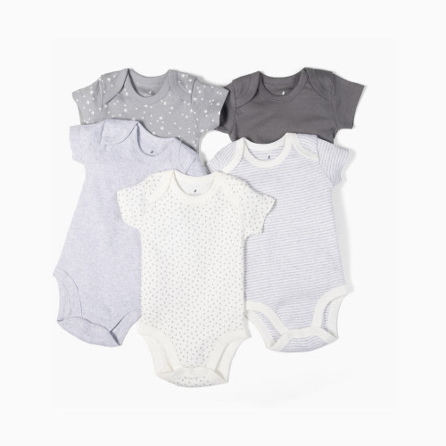 Small Story Short Sleeve Solid Organic Cotton Bodysuits (5 Pack) - Heather Gray, 0-3 M