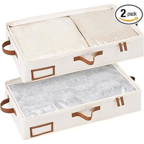 StorageWorks Under Bed Storage Containers, 2 Pack, Beige, Medium