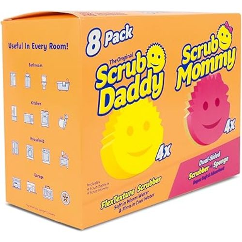 Scrub Daddy 4 Scrub Daddy Sponges & 4 Scrub Mommy Kitchen Sponges - Scratch-Free for Dishes & Multipurpose Cleaning - BPA Free & Made with Polymer Foam - Stain & Odor Resistant (8 Pack)
