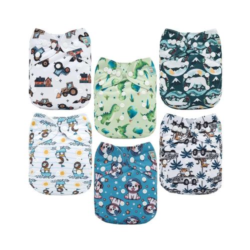 ALVABABY Baby Cloth Diaper 6 Pack with 12 Inserts One Size Cloth Diaper Covers Adjustable Washable Reusable for Baby Girls and Boys