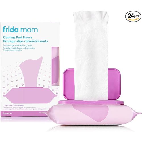 Frida Mom Witch Hazel Perineal Cooling Pad Liners for Postpartum Care, Hospital Bag Essentials for Pain Relief After Birth, Full-Length Medicated Cooling Pad Liners (24ct)