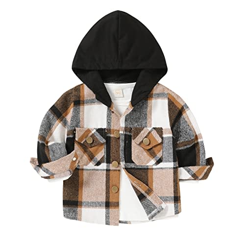 YOUNGER STAR Toddler Kids Boys Girls Flannel Hooded Plaid Shirt Button Baby Red Clothes