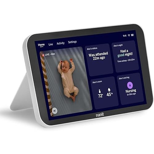 Nanit Display Touchscreen for At-Home Viewing - 8” Touchscreen, 1080p HD Live Stream with 2-Way Audio, Night Vision & Motion Detector - Portable, Dedicated Nursery Monitor for Smart Baby Monitor