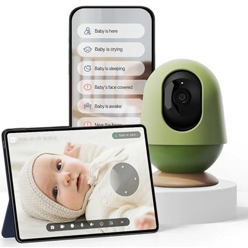 MONAI WiFi Baby Monitor with Camera and Audio, Covered-Face/Sleep/Cry Alerts, Virtual Safety Fence, AI-Powered Smart Baby Monitor with 3K FHD, Night Vision, Local Storage & Cloud Backup, No Fee
